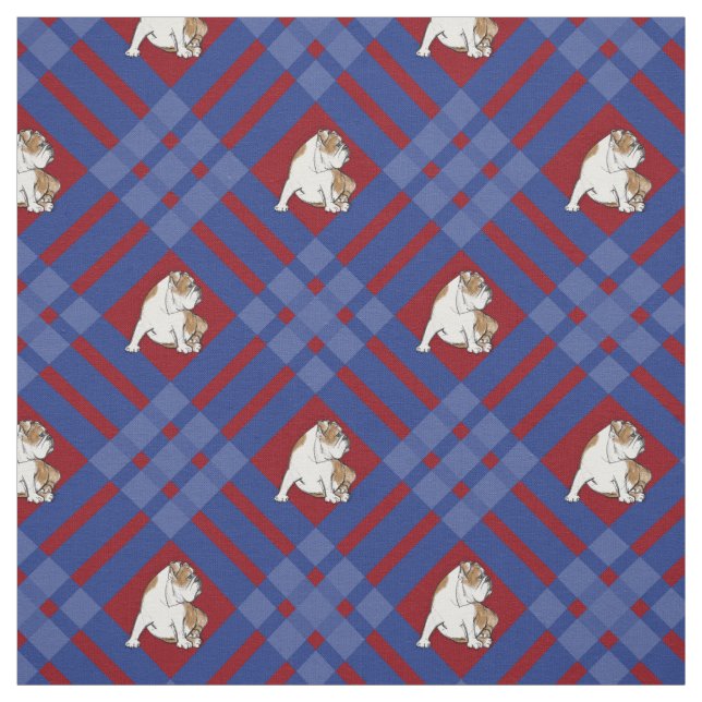 Blue Plaid Bulldog Fabric (Swatch)