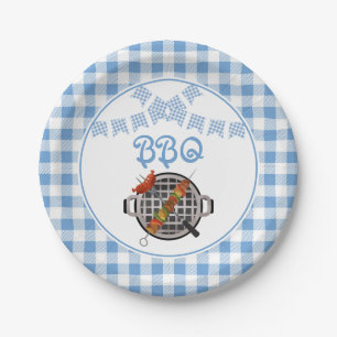 Blue Plaid Bunting Banner BBQ Party Paper Plate