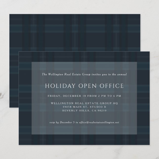 Blue Plaid Business Corporate Holiday Christmas In Invitation (Front/Back)