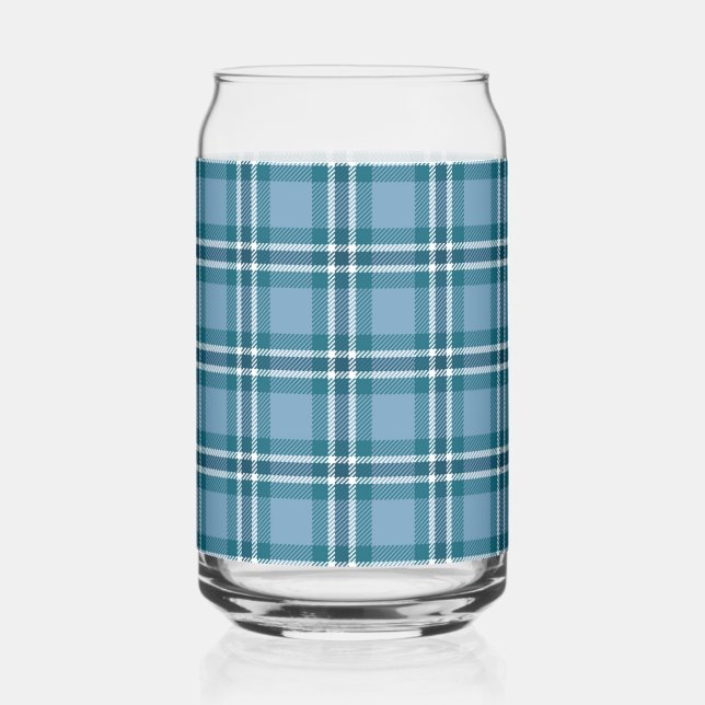 Blue Plaid  Can Glass (Front)
