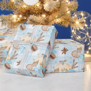 Blue Plaid Christmas Dessert Pattern Wrapping Paper