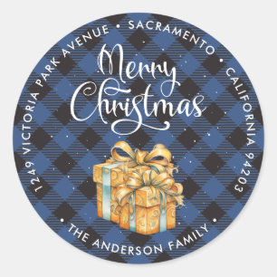Blue Plaid Christmas Gifts Return Address Labels