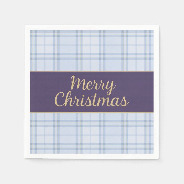 Blue Plaid Christmas Napkins • Merry Christmas • P (Front)