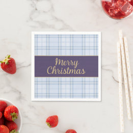 Blue Plaid Christmas Napkins • Merry Christmas • P