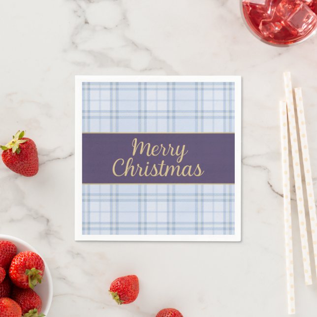 Blue Plaid Christmas Napkins • Merry Christmas • P (Insitu)