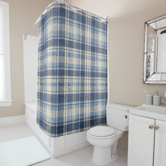 Blue Plaid Country Shower Curtain (In Situ)