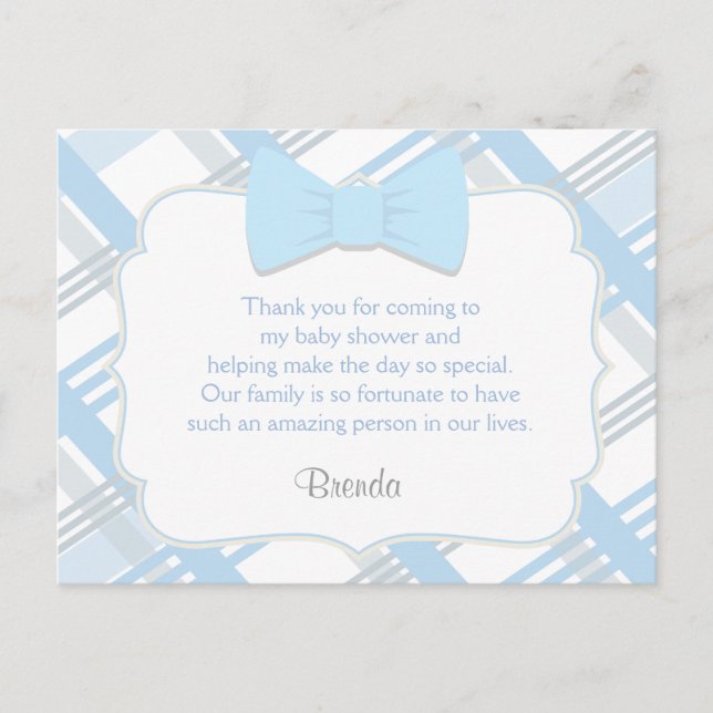 Blue Plaid, Cute Thank You Cards (Front)