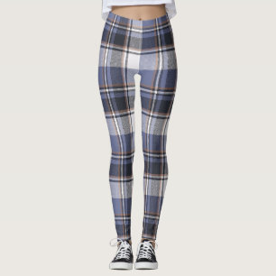 Blue Plaid Designer Women Leggings