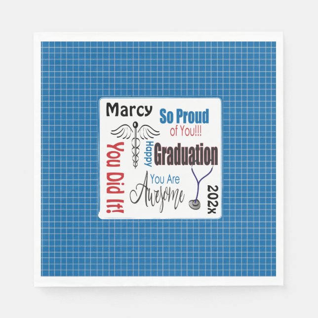 Blue Plaid Doctor Medical Nurse Graduation Party   Napkin (Front)