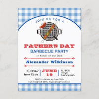 Blue Plaid Father's Day Photo BBQ Invitation