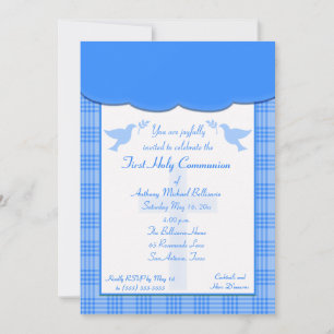 Blue plaid First Holy Communion Invitation