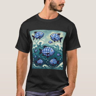 Blue Plaid Fish School T-Shirt