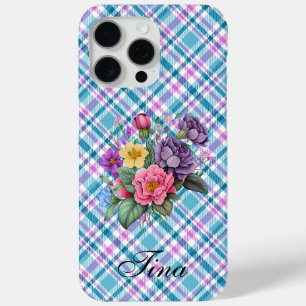 Blue Plaid Floral  iPhone 15 Pro Max Case