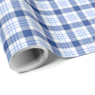 Blue Plaid Gift Wrap Blue White Tartan Pattern