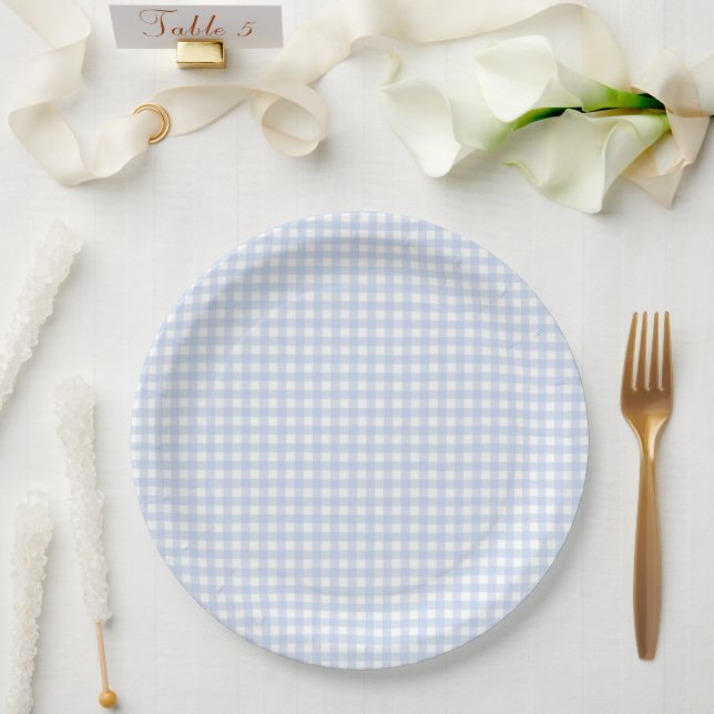 Blue Plaid Gingham Baby Shower Paper Plate (Wedding)