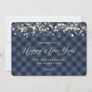 Blue Plaid Happy New Year Card
