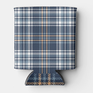 Blue Plaid Herringbone: Vintage Tartan Can Cooler