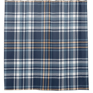 Blue Plaid Herringbone: Vintage Tartan Shower Curtain