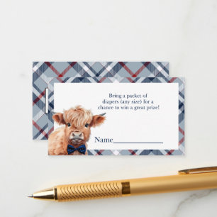 Blue plaid Highland Cow diaper raffle Enclosure Card