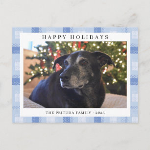 Blue Plaid Holiday Photo Postcard