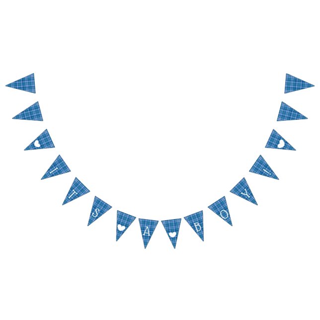 Blue Plaid Its a Boy Baby Shower Flag Bunting (All)