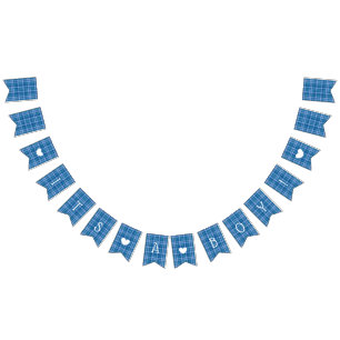 Blue Plaid Its a Boy Baby Shower Flag Bunting