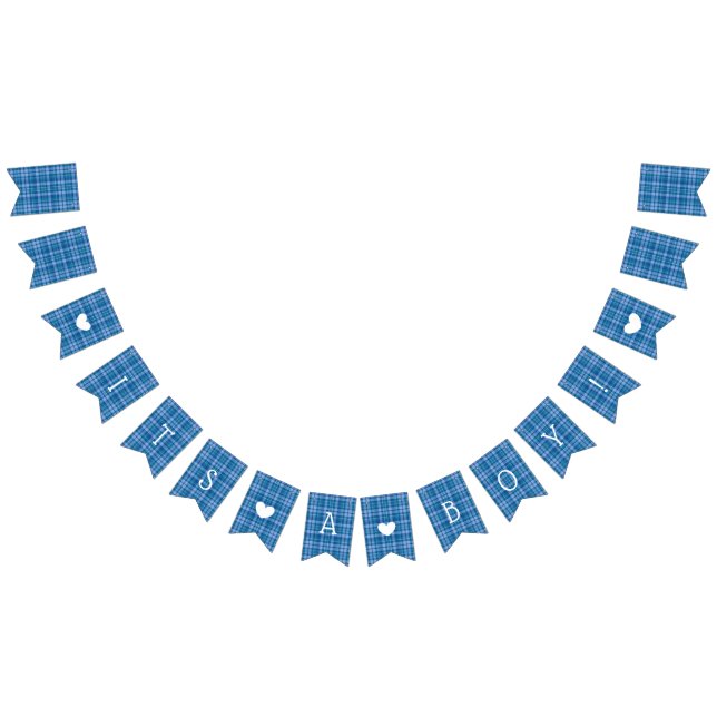 Blue Plaid Its a Boy Baby Shower Flag Bunting (All)