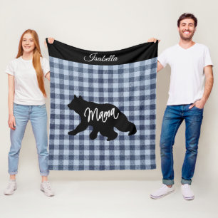 Blue Plaid Mama - Bear   Fleece Blanket