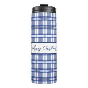 Blue Plaid Merry Christmas Thermal Tumbler