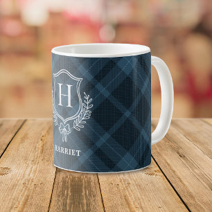 Blue Plaid Monogram Initial Tartan Coffee Mug