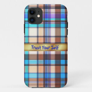 Blue plaid monogram iPhone Case