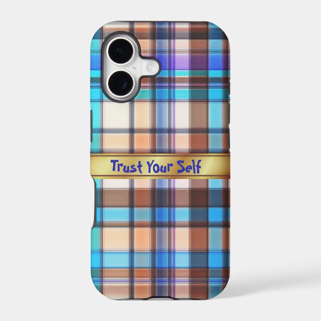  Blue plaid monogram iPhone Case (Back)