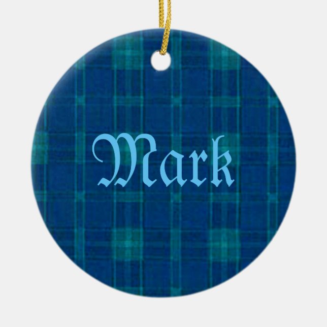 Blue Plaid Name Ornament (Front)
