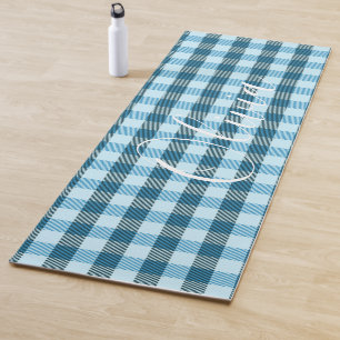 Blue Plaid Name Yoga Mat