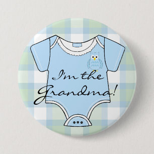 Blue Plaid Owl Baby Shower Grandma 7.5 Cm Round Badge