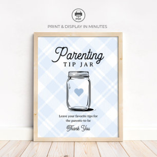 Blue Plaid Parenting Tip Jar Sign Baby Shower