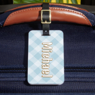 Blue Plaid Pattern Boys School Bag Tag