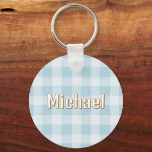 Blue Plaid Pattern Boys School Bag Tag Key Ring