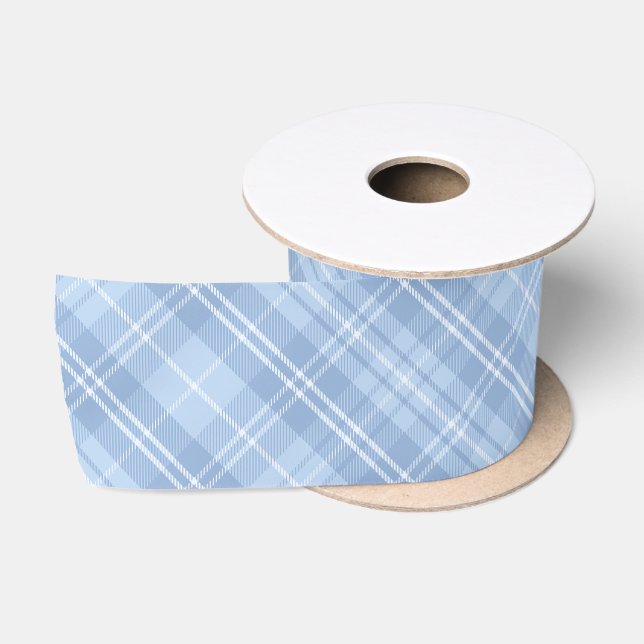 Blue Plaid Pattern Satin Ribbon (Spool)