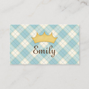 Blue Plaid Personalised Princess Calling Card