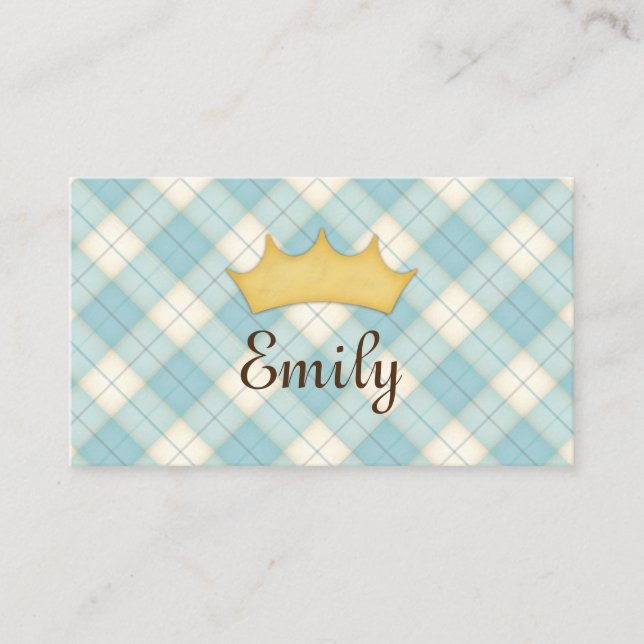 Blue Plaid Personalised Princess Calling Card (Front)