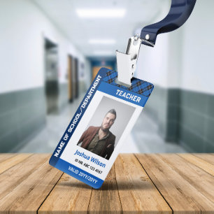 Blue Plaid Photo ID School Teacher ID Badge