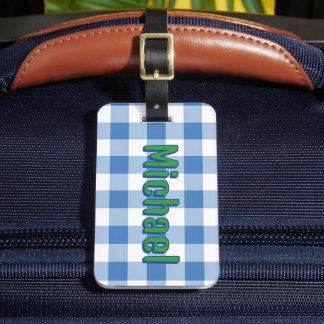 Blue Plaid Preppy Boy Personalised School Bag Tag