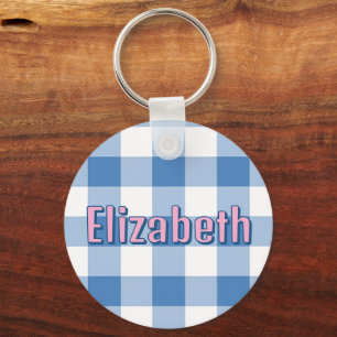 Blue Plaid Preppy Girl Personalised School Bag Key Ring