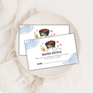 Blue Plaid Retro BBQ Diaper Raffle Baby Shower Enclosure Card