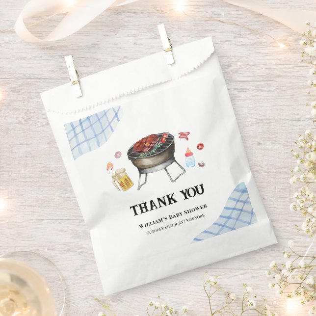 Blue Plaid Retro Country Baby Q Baby Shower Favour Bags (Clipped)