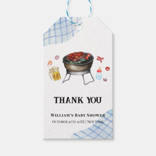 Blue Plaid Retro Country Baby Q Baby Shower Gift Tags