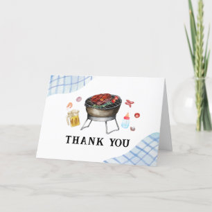 Blue Plaid Retro Country Baby Q Baby Shower Thank You Card