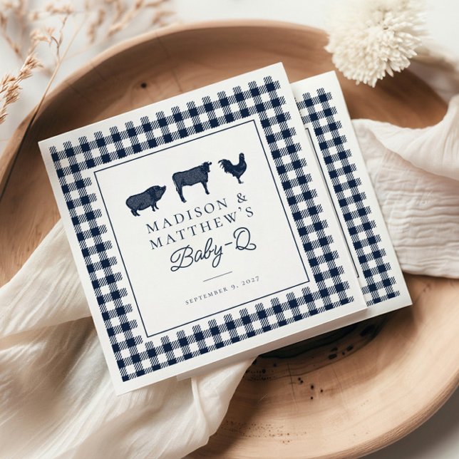 Blue Plaid Rustic Baby Shower Country BBQ Napkin (Creator Uploaded)