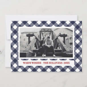 Blue Plaid   Rustic    CUSTOM Holiday Photo Card